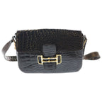 Celine Croco Gold Vintage Shoulder Bag Brown