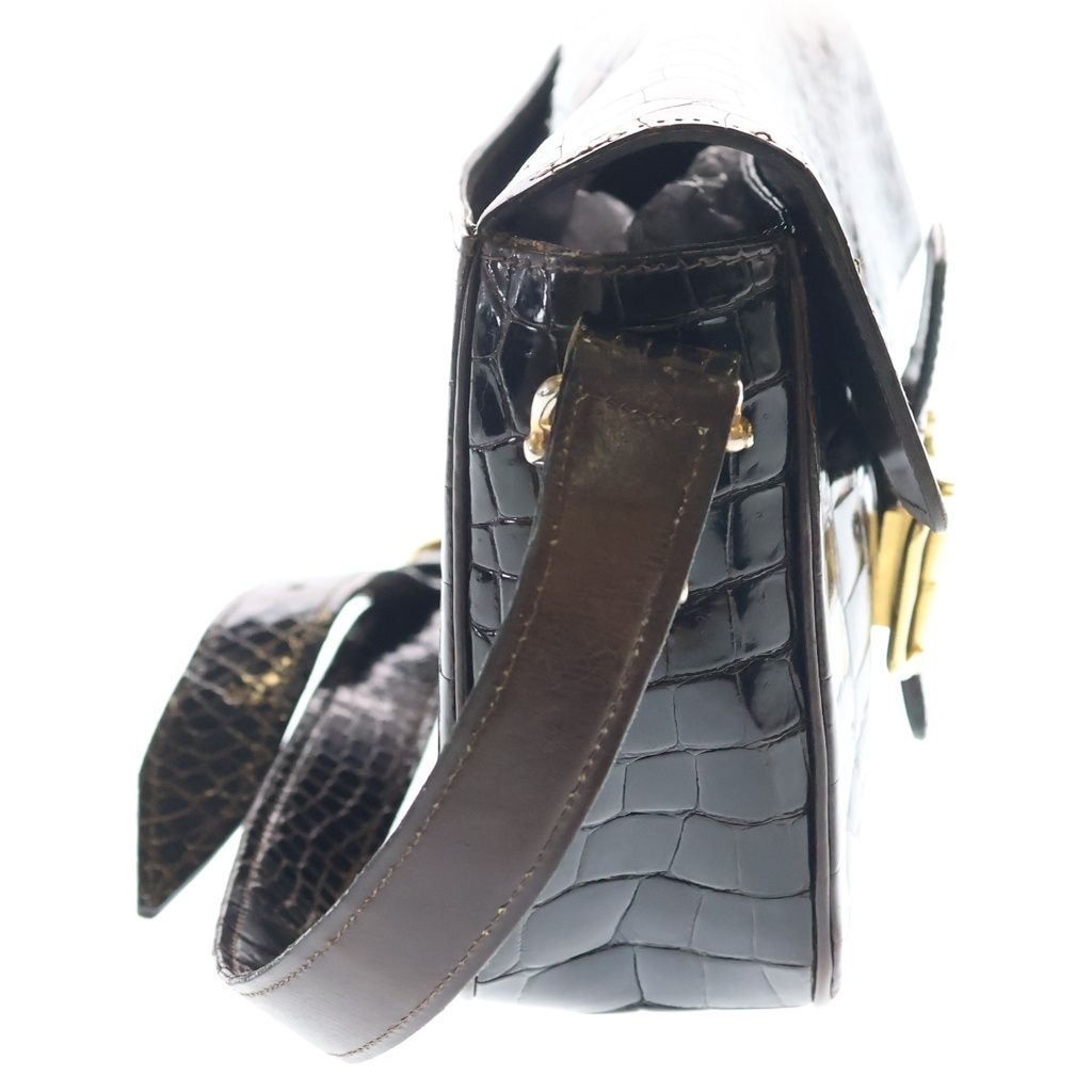 Celine Croco Gold Vintage Shoulder Bag Brown — view 3