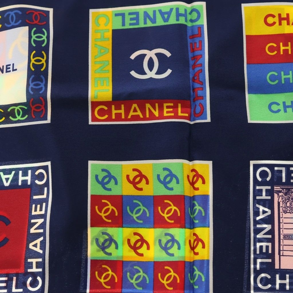 Chanel CC Logo Allover Print Silk Scarf Navy — view 2