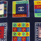 Chanel CC Logo Allover Print Silk Scarf Navy — view 2