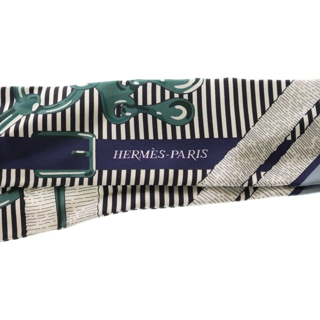 Hermes Twilly Horse Bit Chemise White Navy Silk Twill Scarf — view 6