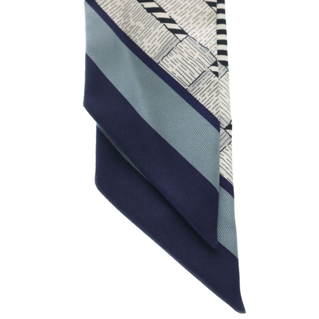 Hermes Twilly Horse Bit Chemise White Navy Silk Twill Scarf — view 3