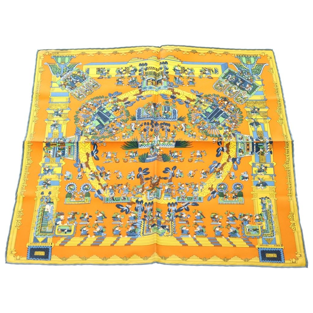 Hermes Carre 50 Celestial Bodies and Sun Silk Scarf Orange