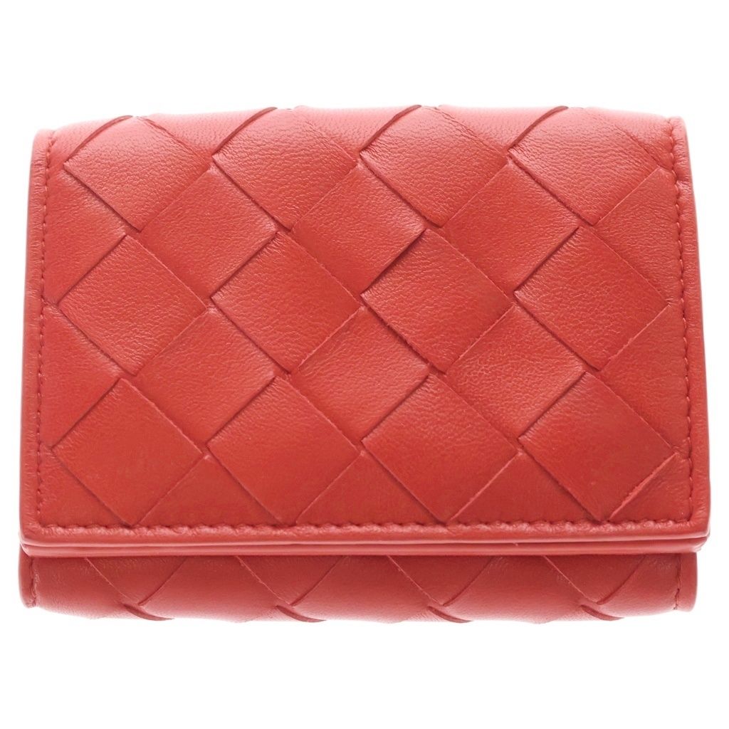 Bottega Veneta Intrecciato Compact Wallet Trifold Red Leather