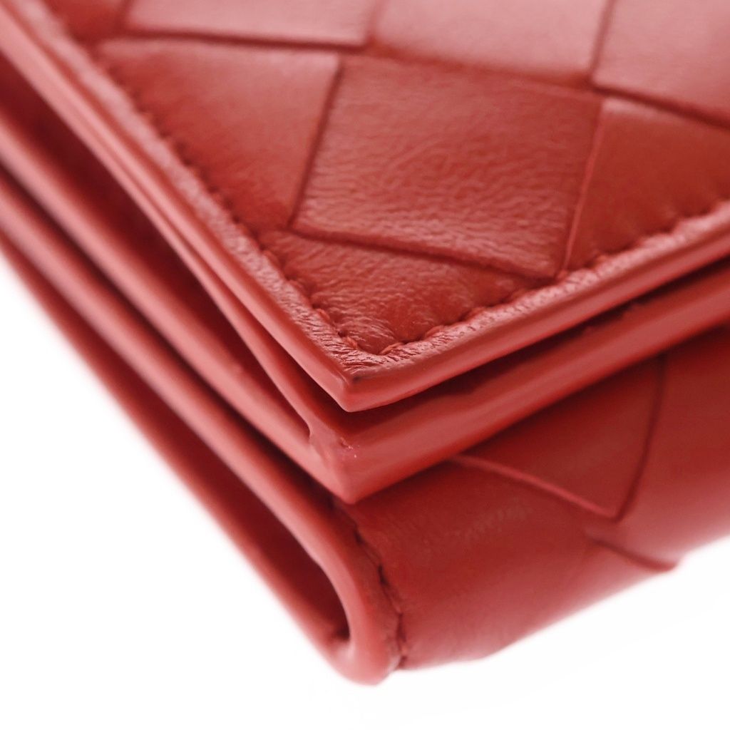 Bottega Veneta Intrecciato Compact Wallet Trifold Red Leather — view 5