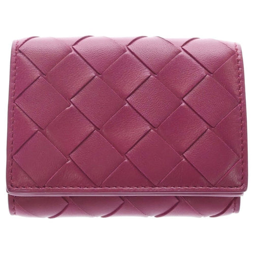 Bottega Veneta Intrecciato Compact Wallet Trifold Purple Leather