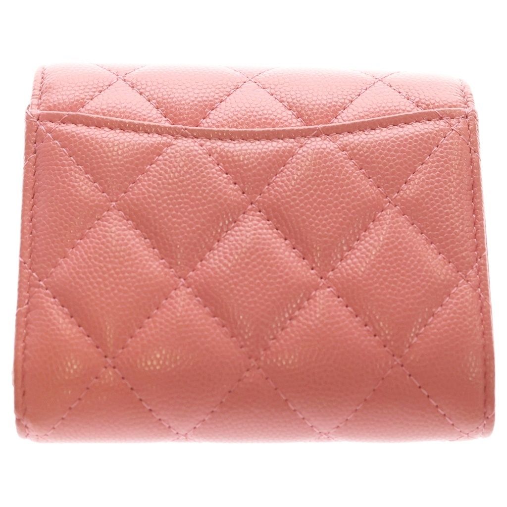 Chanel Quilted Trifold Wallet Compact Coin Case Pink Caviar Leather Gold — view 2