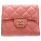 Chanel Quilted Trifold Wallet Compact Coin Case Pink Caviar Leather Gold