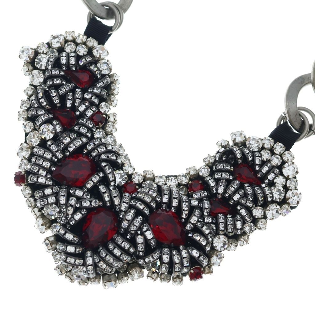 Prada Rhinestone Bijoux Necklace Choker Silver