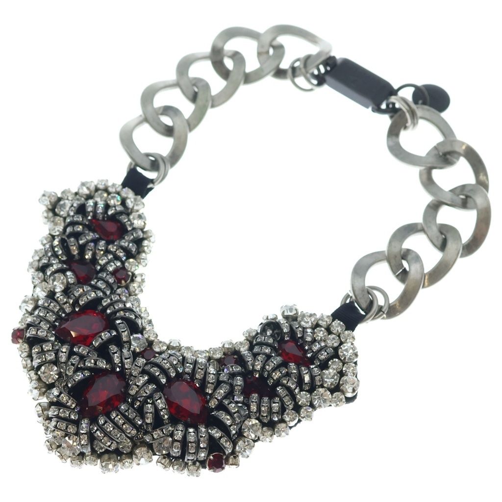 Prada Rhinestone Bijoux Necklace Choker Silver — view 2