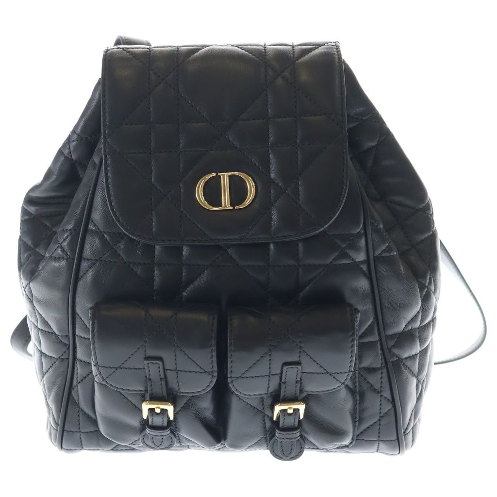 Dior Monsieur Caro CD Logo Plate Cannage Leather Backpack Gold Black