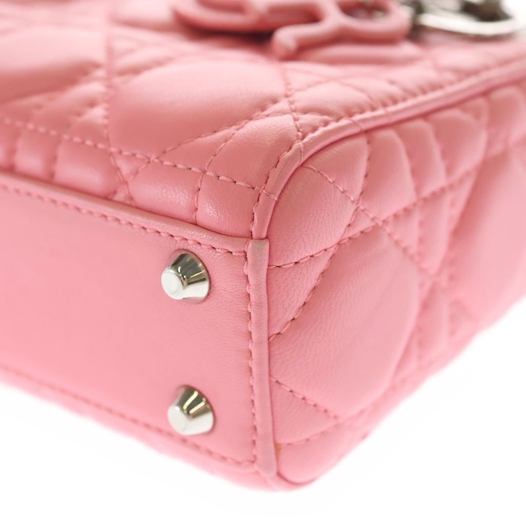 Dior Lady Micro Pink Leather 2-Way Shoulder Bag Silver — view 5