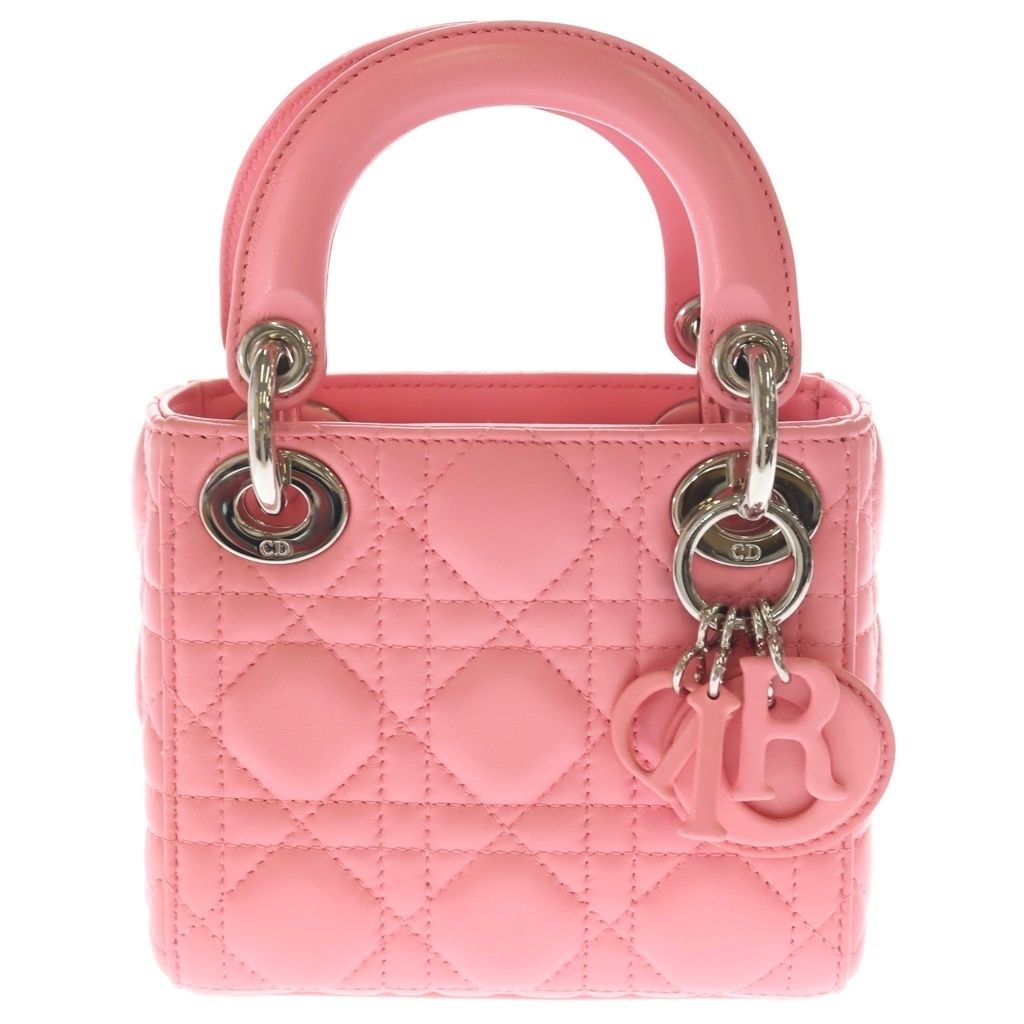 Dior Lady Micro Pink Leather 2-Way Shoulder Bag Silver