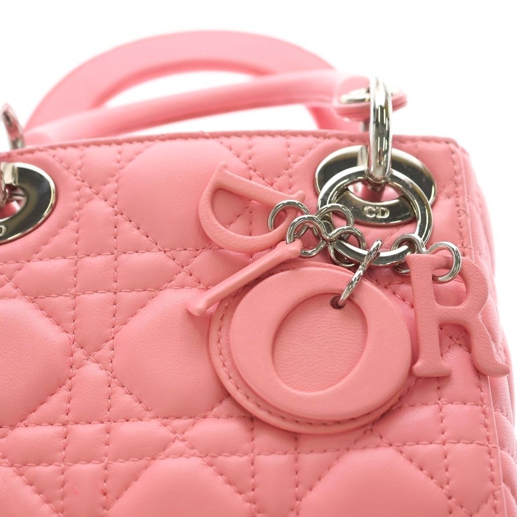 Dior Lady Micro Pink Leather 2-Way Shoulder Bag Silver — view 6