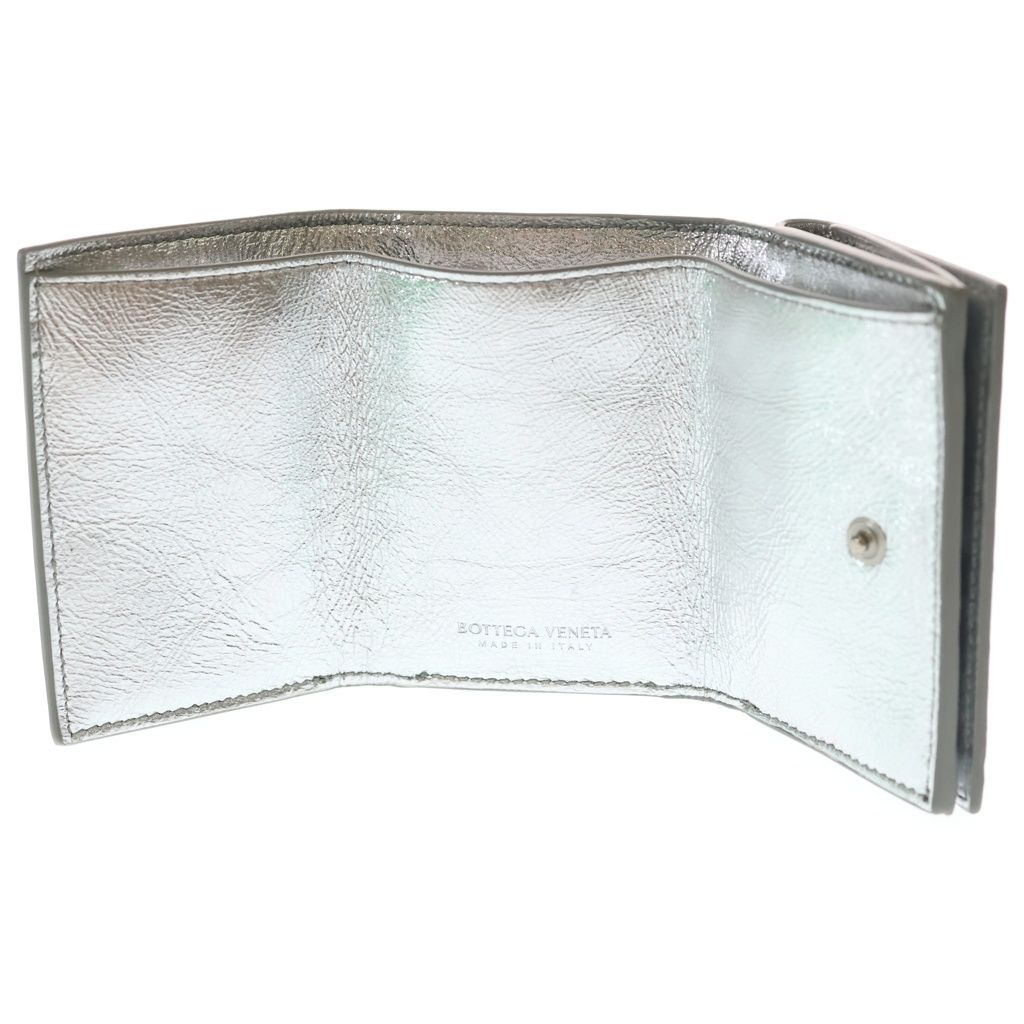 Bottega Veneta Intreccia Tri Foldwallet Compact Wallet Coin Case Silver Leather — view 4