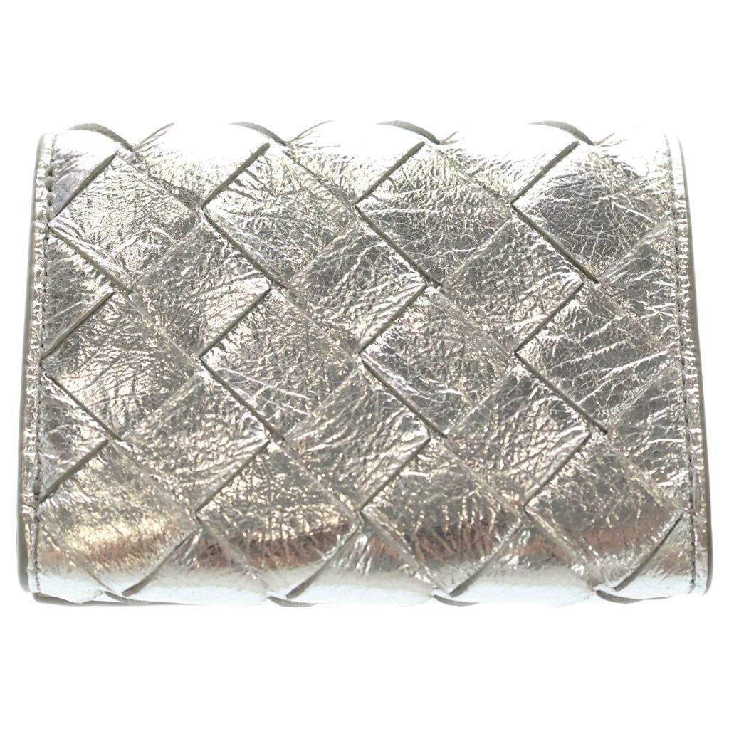 Bottega Veneta Intreccia Tri Foldwallet Compact Wallet Coin Case Silver Leather — view 2