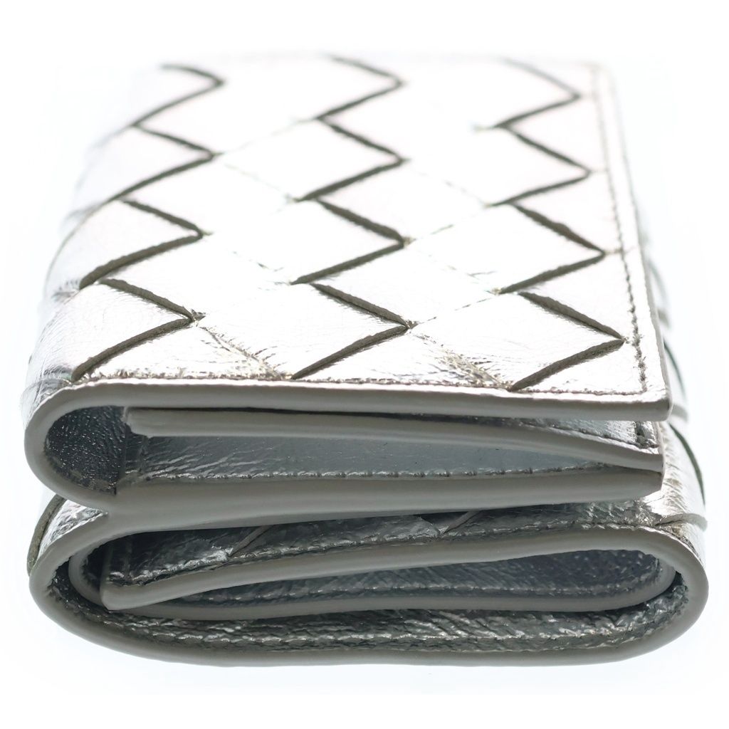 Bottega Veneta Intreccia Tri Foldwallet Compact Wallet Coin Case Silver Leather — view 3
