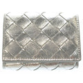 Bottega Veneta Intreccia Tri Foldwallet Compact Wallet Coin Case Silver Leather