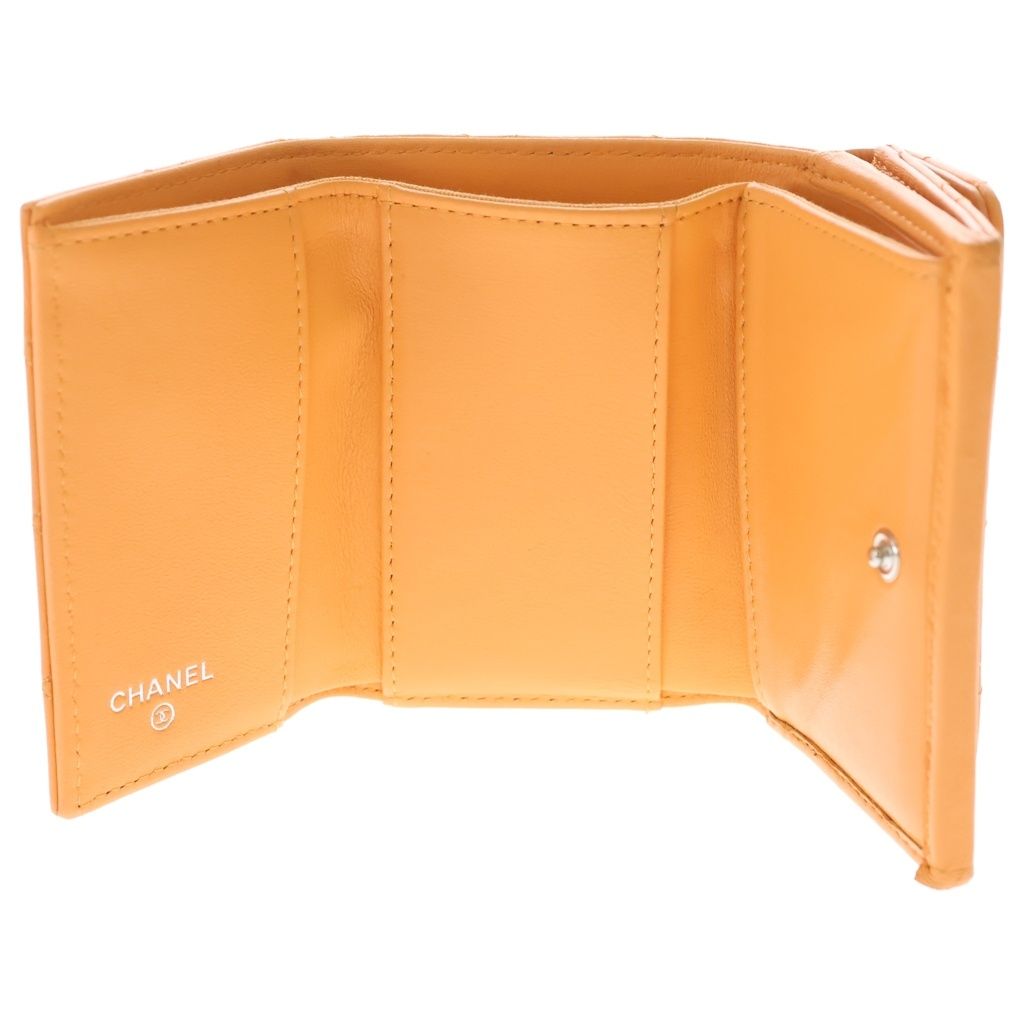 Chanel CC Logo Star Trifold Wallet Compact Coin Case Orange Leather Silver — view 4