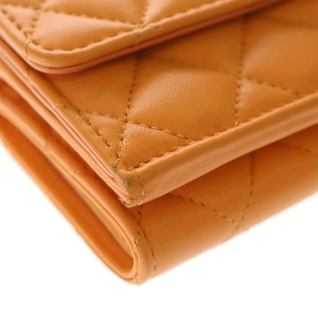 Chanel CC Logo Star Trifold Wallet Compact Coin Case Orange Leather Silver — view 6