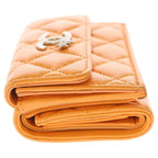Chanel CC Logo Star Trifold Wallet Compact Coin Case Orange Leather Silver — view 3