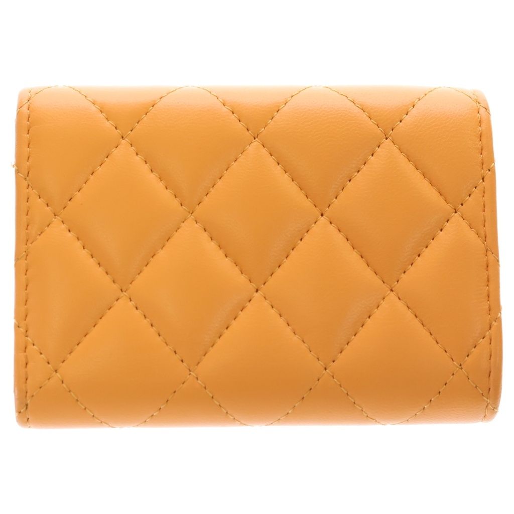 Chanel CC Logo Star Trifold Wallet Compact Coin Case Orange Leather Silver — view 2