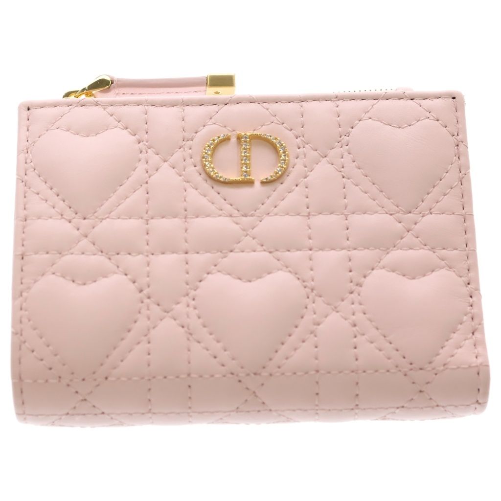 Dior Pink Heart Bifold Wallet Compact Leather Gold