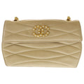 Chanel CC Logo Pearl Vintage Chain Shoulder Bag Beige Leather Gold