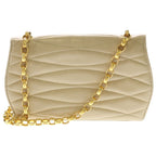 Chanel CC Logo Pearl Vintage Chain Shoulder Bag Beige Leather Gold — view 2