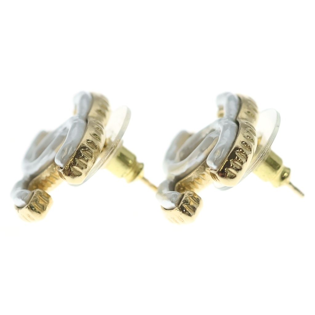 Chanel CC Logo Earrings Pearl White Gold — view 3