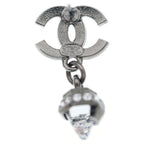 Chanel CC Logo Rhinestone Fringe Earrings Silver — view 5