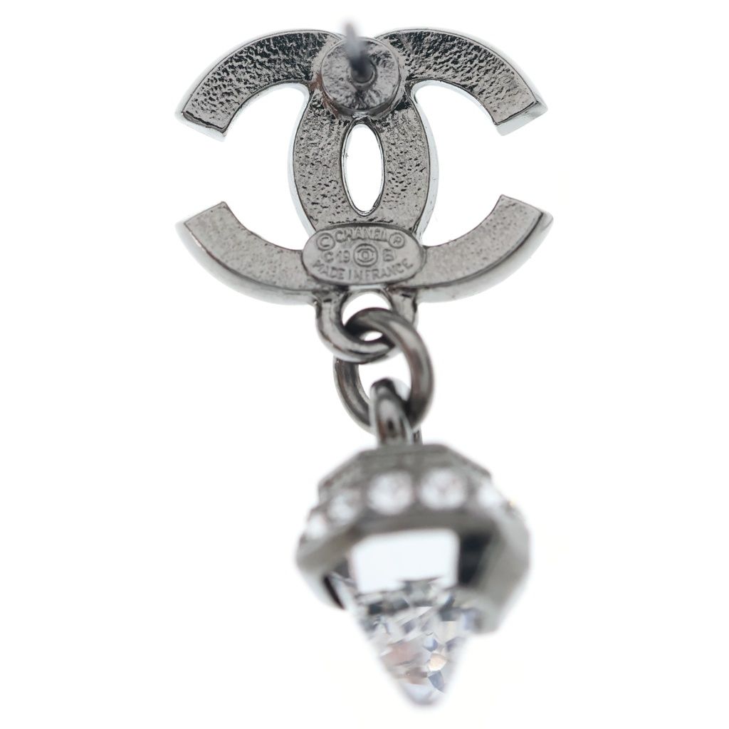 Chanel CC Logo Rhinestone Fringe Earrings Silver — view 5