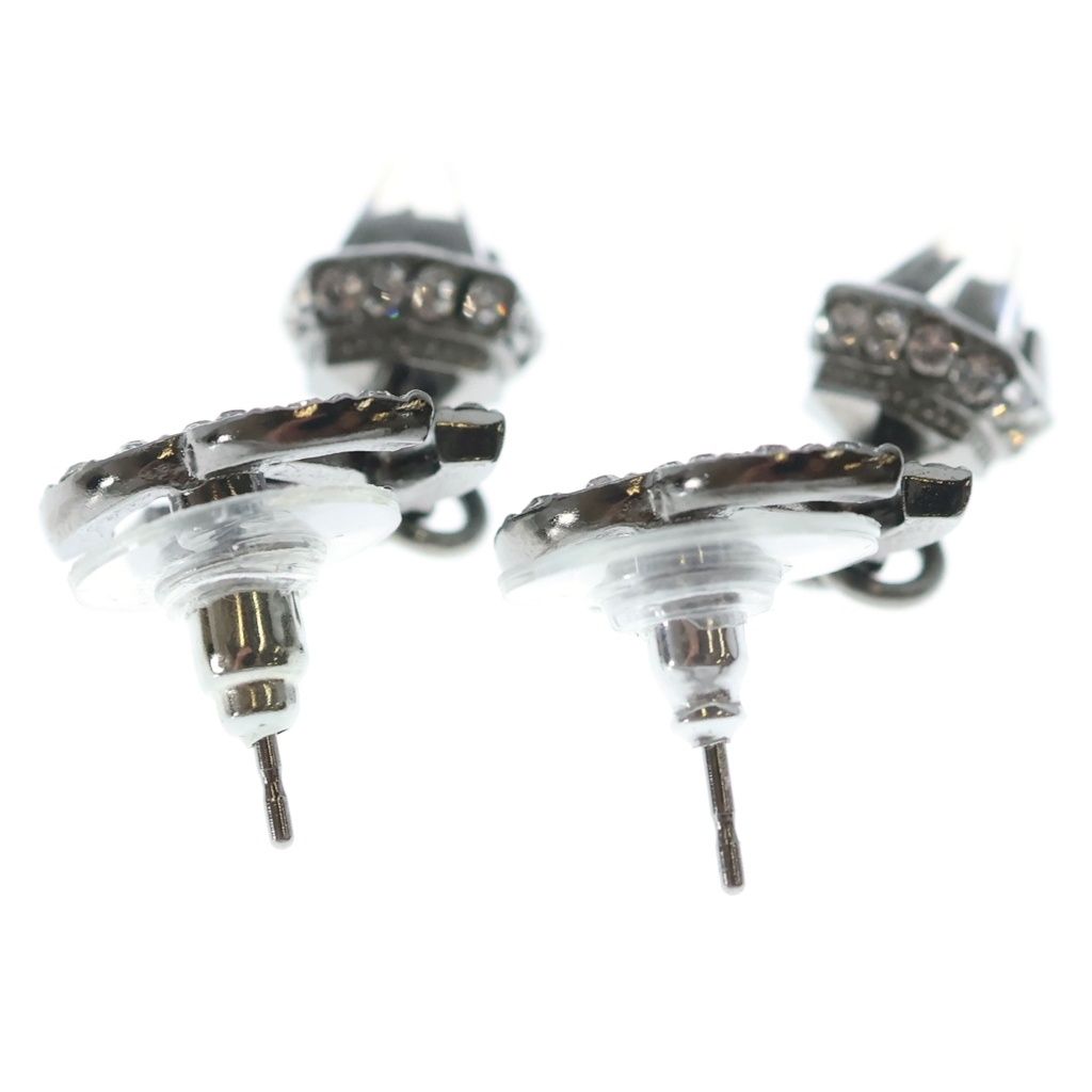 Chanel CC Logo Rhinestone Fringe Earrings Silver — view 2