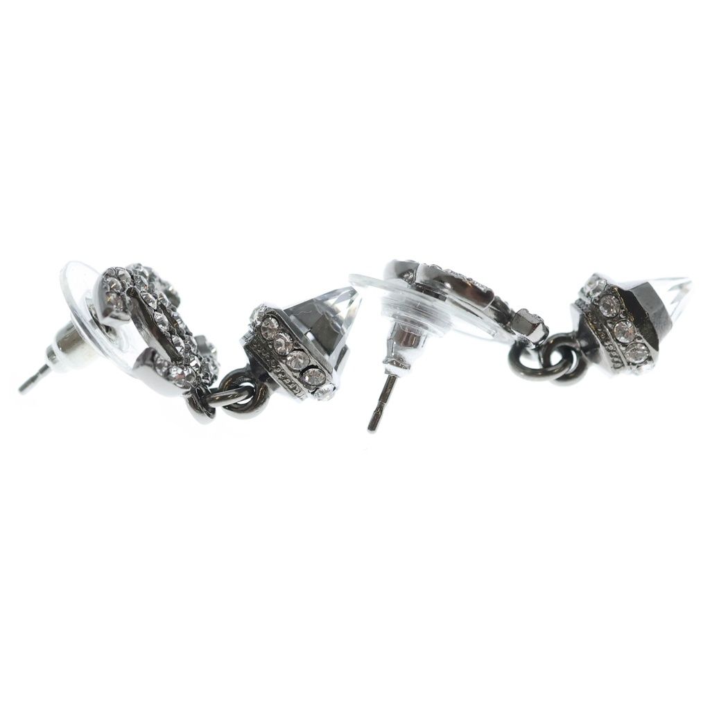 Chanel CC Logo Rhinestone Fringe Earrings Silver — view 4