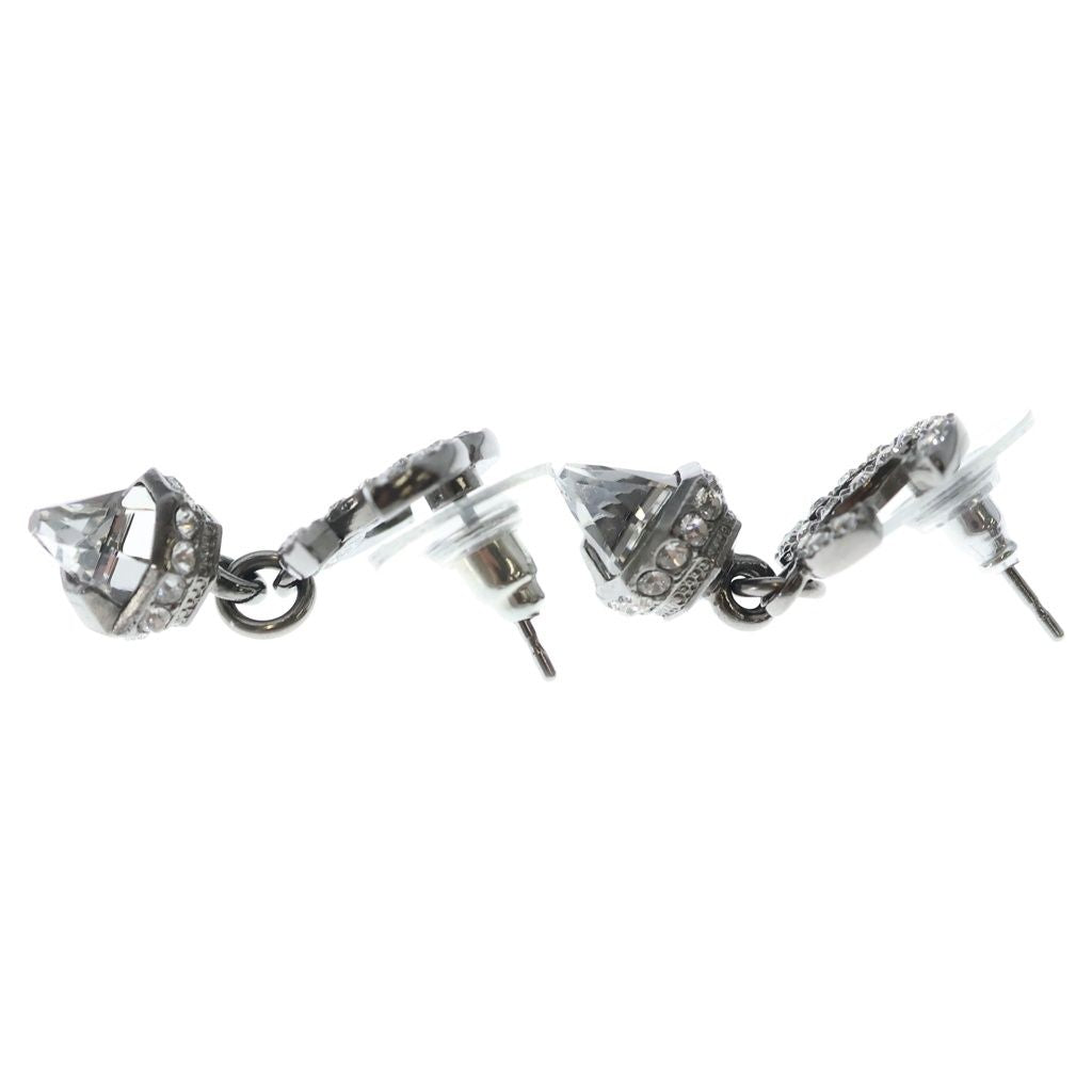 Chanel CC Logo Rhinestone Fringe Earrings Silver — view 3