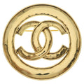 Chanel CC Logo Circle Brooch Pin Badge Gold