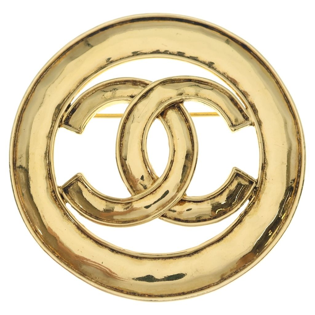 Chanel CC Logo Circle Brooch Pin Badge Gold
