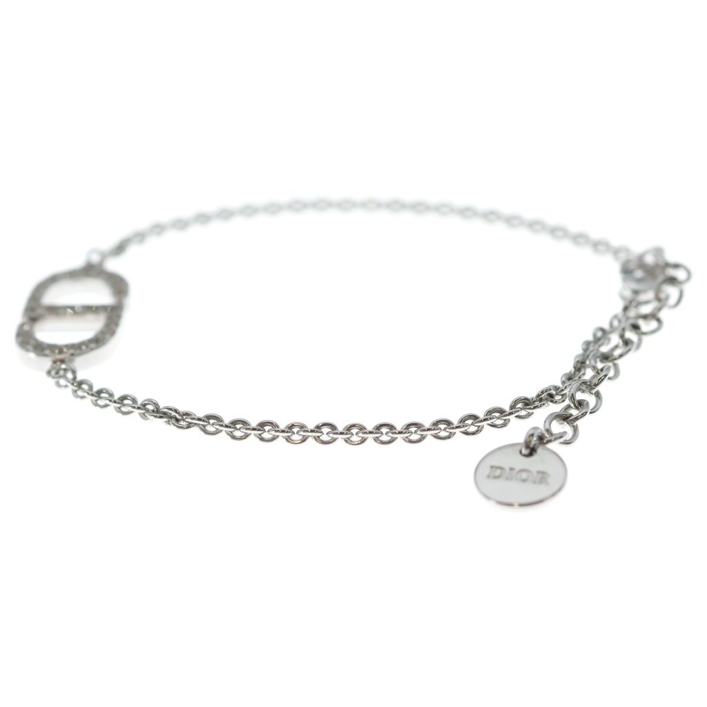 Dior Petit CD Logo Rhinestone Chain Bracelet Silver — view 4