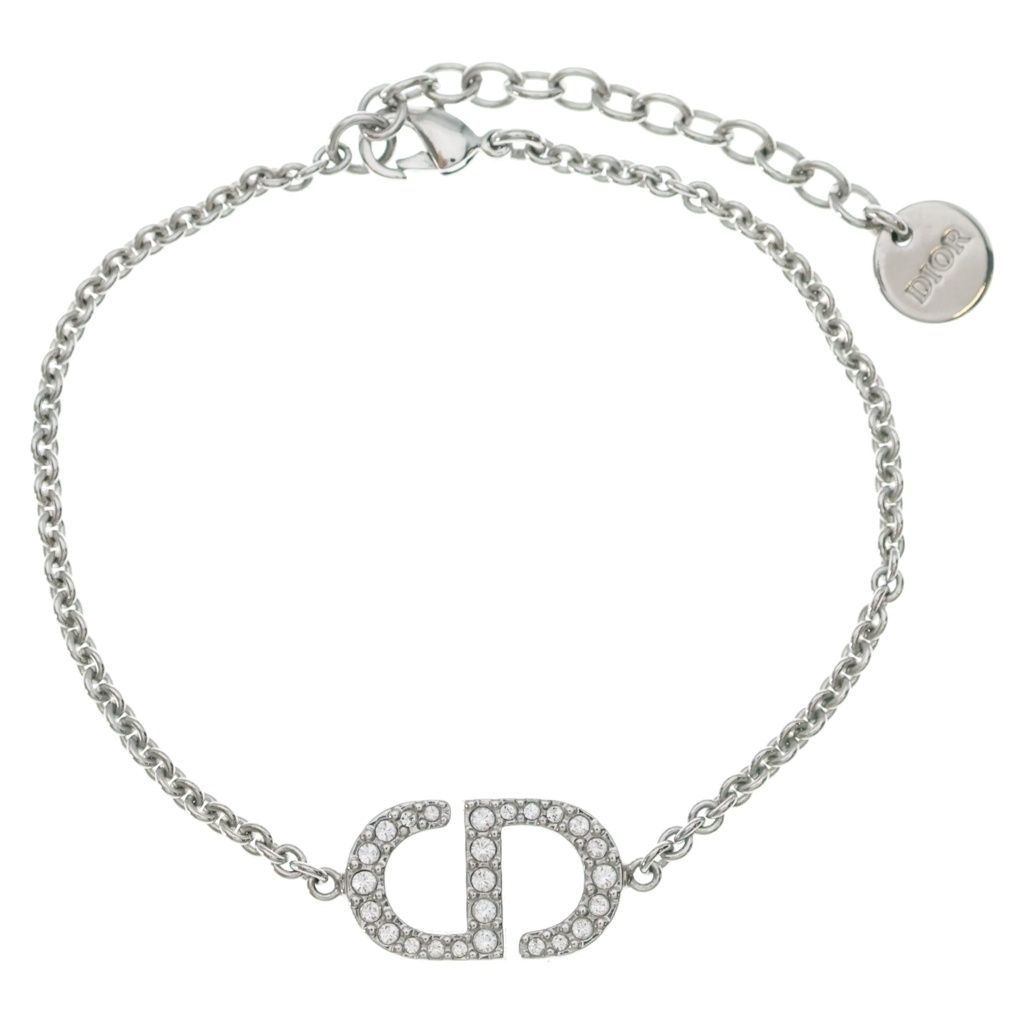 Dior Petit CD Logo Rhinestone Chain Bracelet Silver