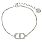Dior Petit CD Logo Rhinestone Chain Bracelet Silver
