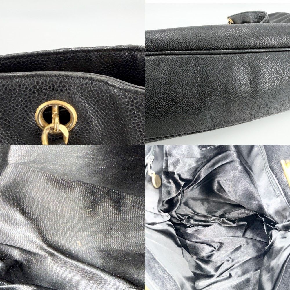 Chanel Tote CC Logo Jumbo CC Chain Shoulder Handbag Caviar Leather Black Gold — view 7
