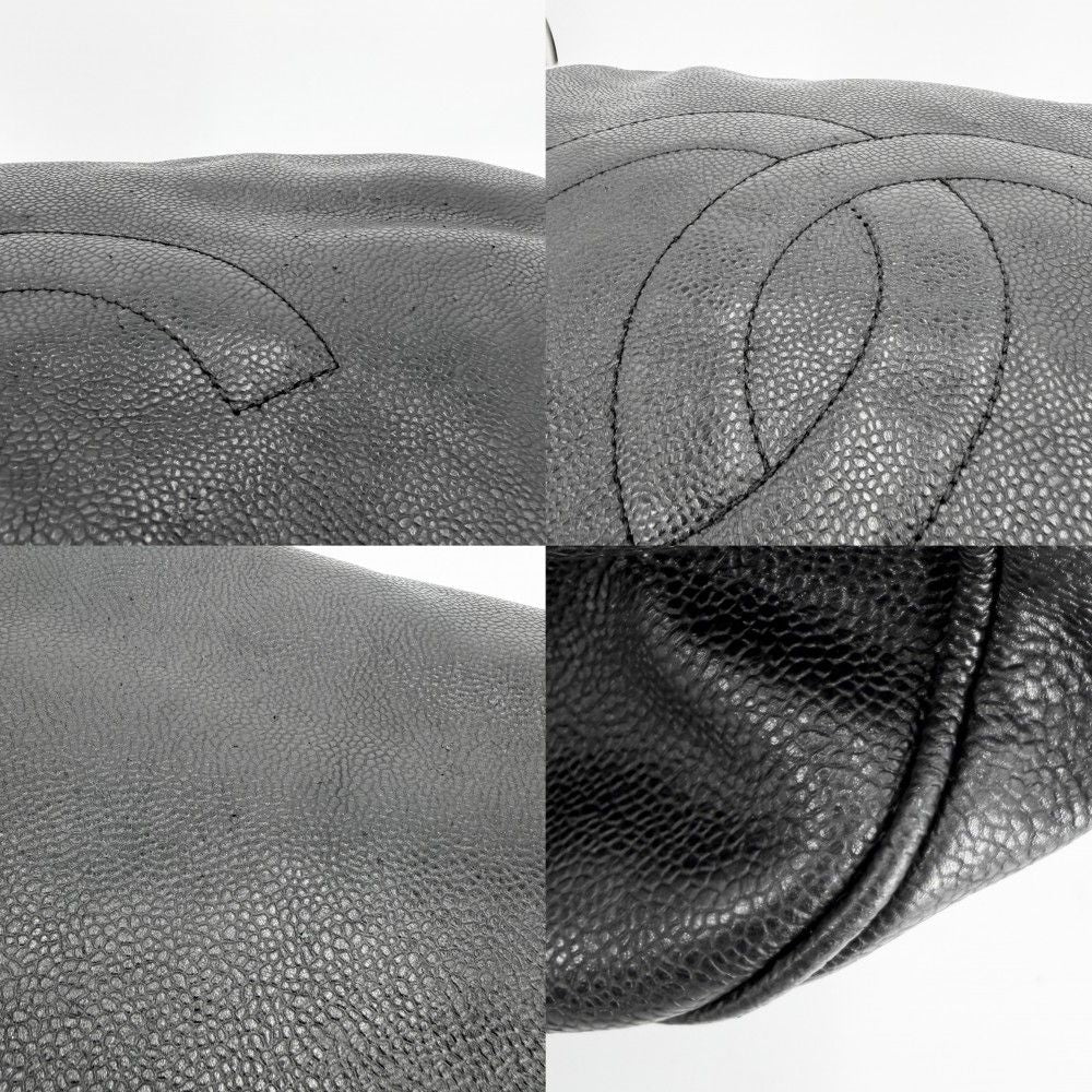 Chanel Tote CC Logo Jumbo CC Chain Shoulder Handbag Caviar Leather Black Gold — view 6