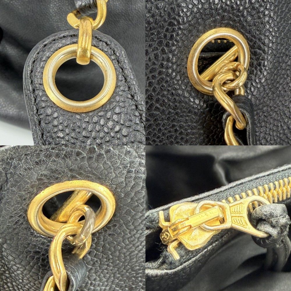 Chanel Tote CC Logo Jumbo CC Chain Shoulder Handbag Caviar Leather Black Gold — view 8
