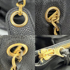 Chanel Tote CC Logo Jumbo CC Chain Shoulder Handbag Caviar Leather Black Gold — view 8