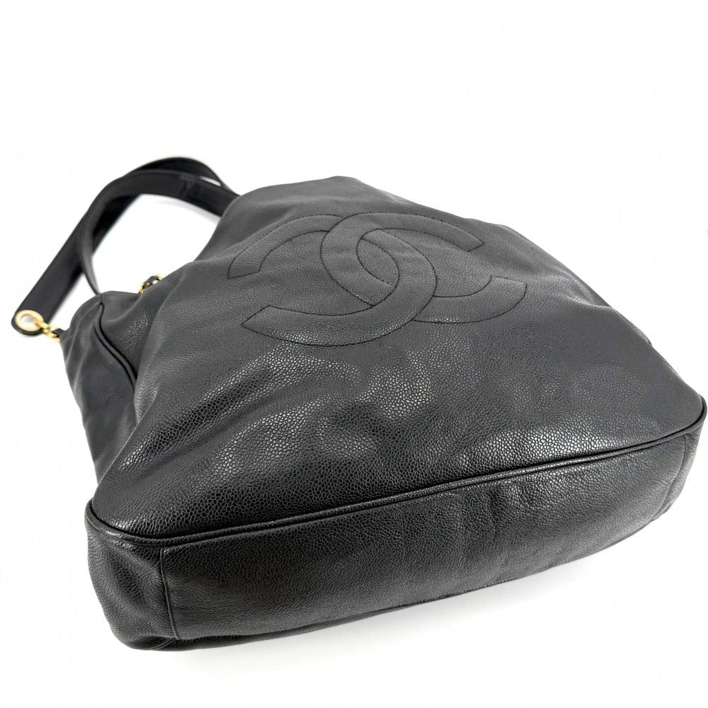 Chanel Tote CC Logo Jumbo CC Chain Shoulder Handbag Caviar Leather Black Gold — view 3
