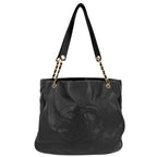 Chanel Tote CC Logo Jumbo CC Chain Shoulder Handbag Caviar Leather Black Gold