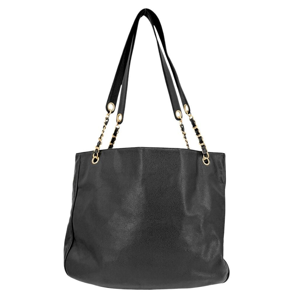 Chanel Tote CC Logo Jumbo CC Chain Shoulder Handbag Caviar Leather Black Gold — view 2