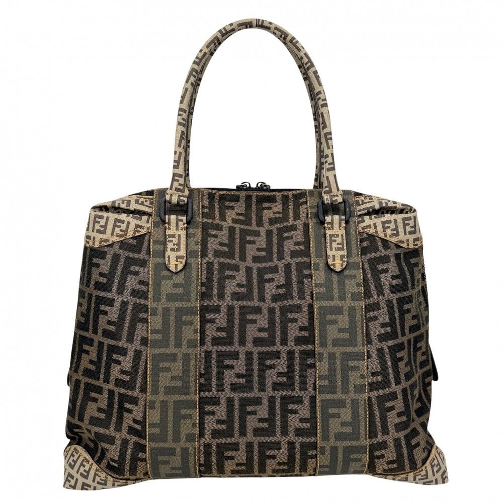 Fendi Handbag Zucca Tote Shoulder Canvas Leather Brown Black — view 2