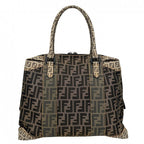 Fendi Handbag Zucca Tote Shoulder Canvas Leather Brown Black — view 2