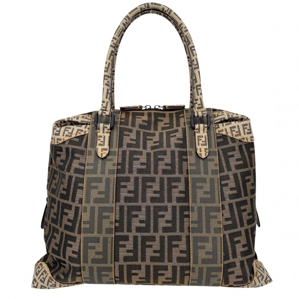 Fendi Handbag Zucca Tote Shoulder Canvas Leather Brown Black
